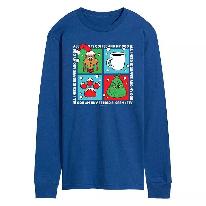 Mens Dr. Seuss The Grinch Coffee And Dog Grid Long Sleeve Graphic Tee Product Image