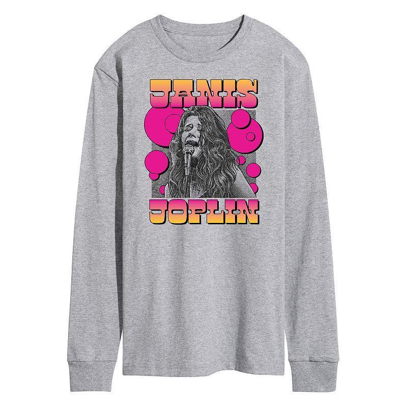 Mens Janis Joplin Drawing Long Sleeve Tee Med Grey Product Image