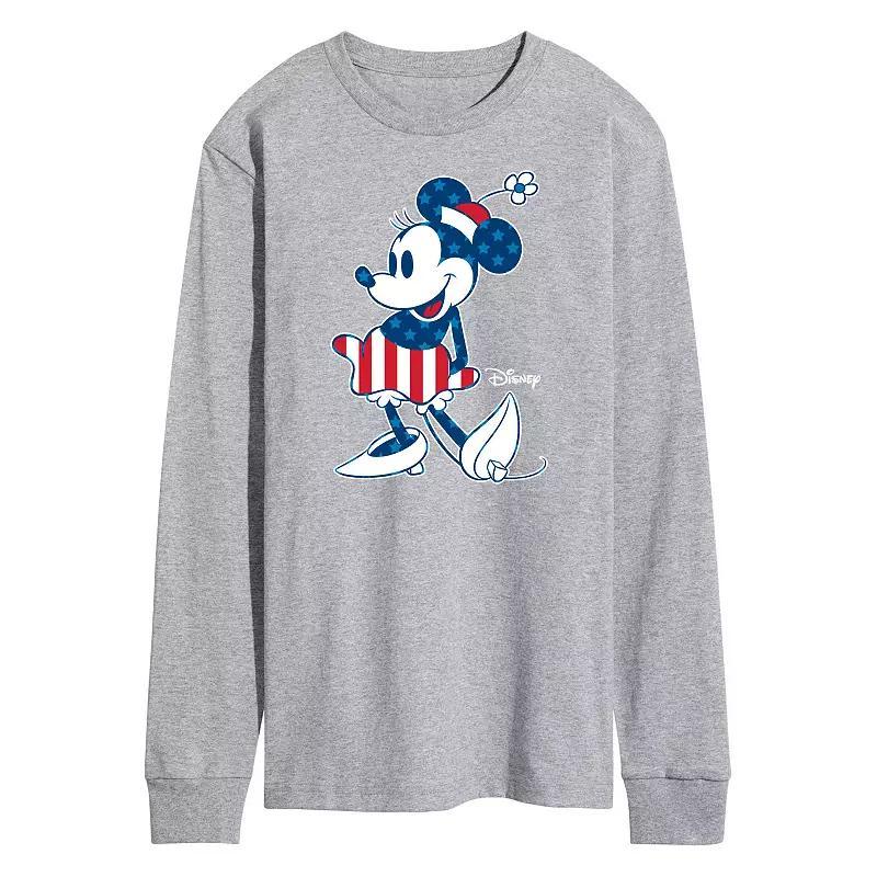 Disneys Minnie Mouse Mens Flag Long Sleeve Graphic Tee Dark Grey Product Image