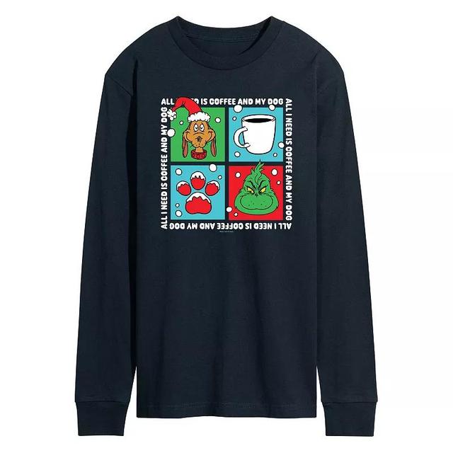 Mens Dr. Seuss The Grinch Coffee And Dog Grid Long Sleeve Graphic Tee Product Image