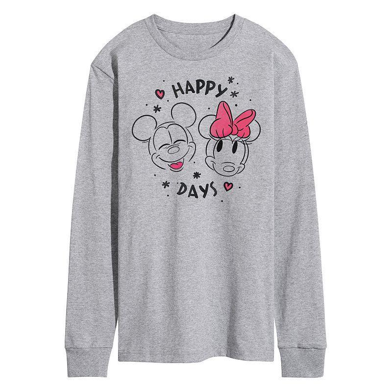 Disneys Mens Happy Days Long Sleeve Tee Med Grey Product Image