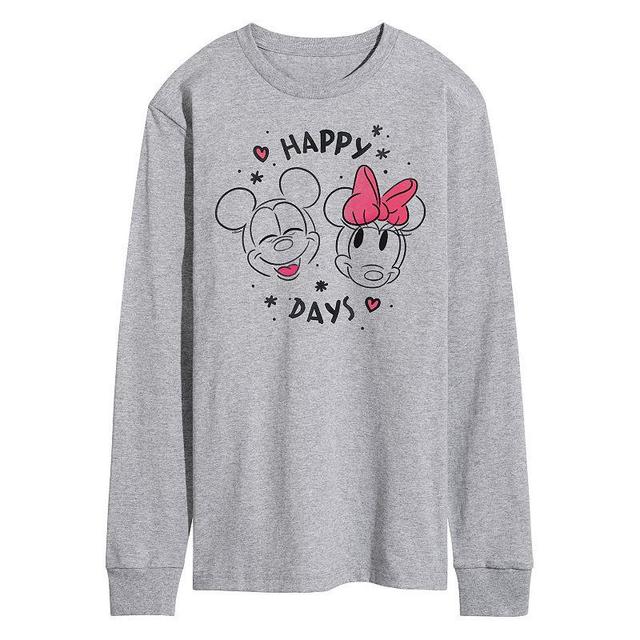 Disneys Mens Happy Days Long Sleeve Tee Med Grey Product Image