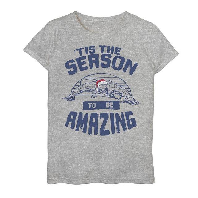 Girls 7-16 Marvel Spider-Man Tis The Season To Be Amazing Christmas Graphic Tee, Girls Athletic Grey Product Image