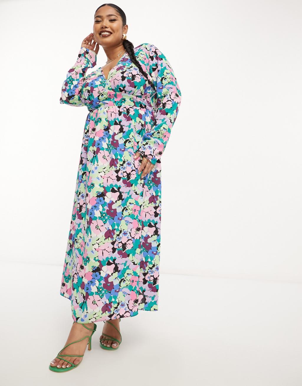 ASOS DESIGN Curve waisted maxi dress in blue floral print Product Image