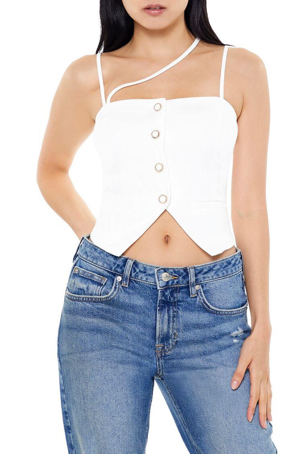 Strappy Buttoned Cropped Cami | Forever 21 Product Image