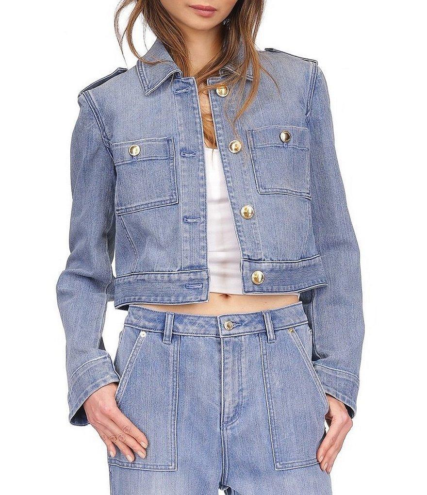 MICHAEL Michael Kors Point Collar Long Sleeve Cropped Denim Jacket product image