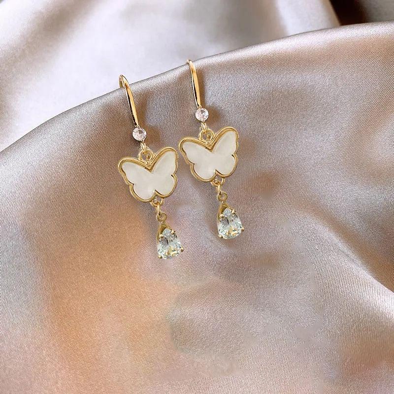 Butterfly Rhinestone Drop Hook Earring Product Image