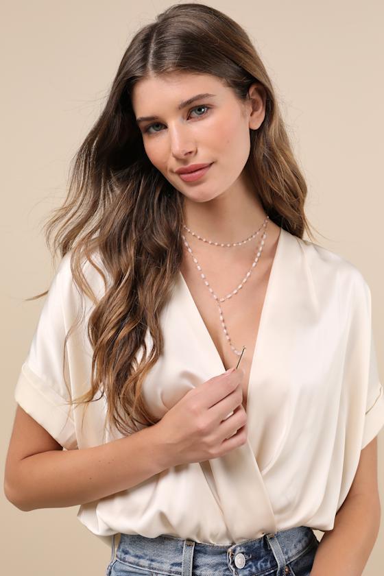 Gleaming Addition Gold and White Beaded Layered Necklace Product Image