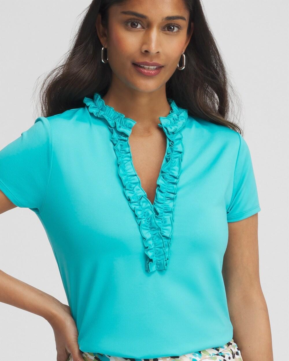 Women's Blue Ruffle Neck Top Product Image