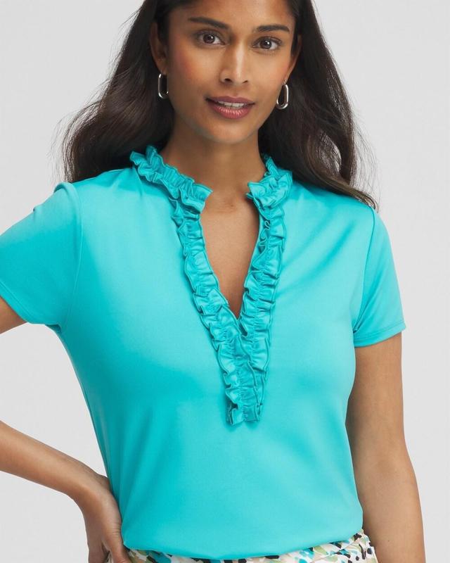 Women's Blue Ruffle Neck Top Product Image