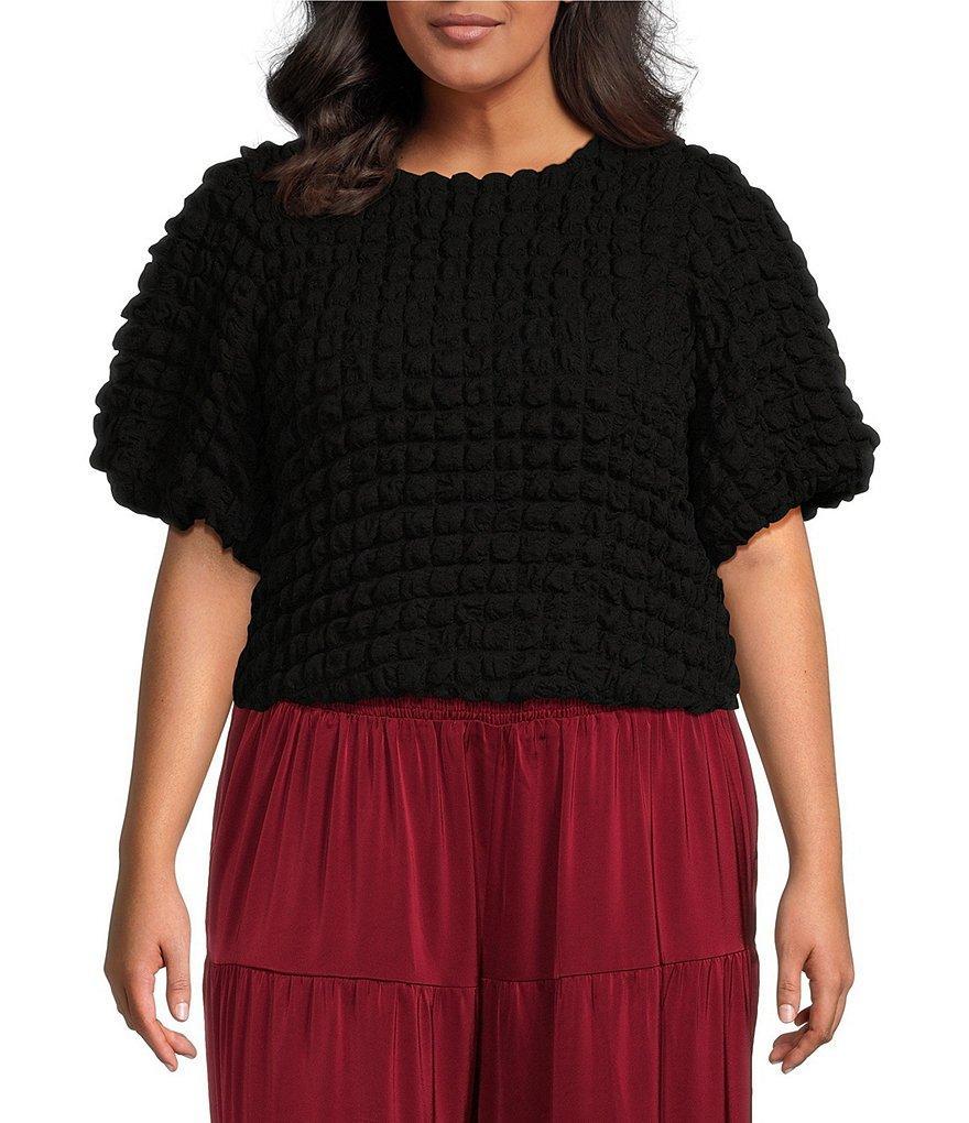 Sugarlips Plus Short Sleeve Textured-Knit Cropped Bubble Top product image