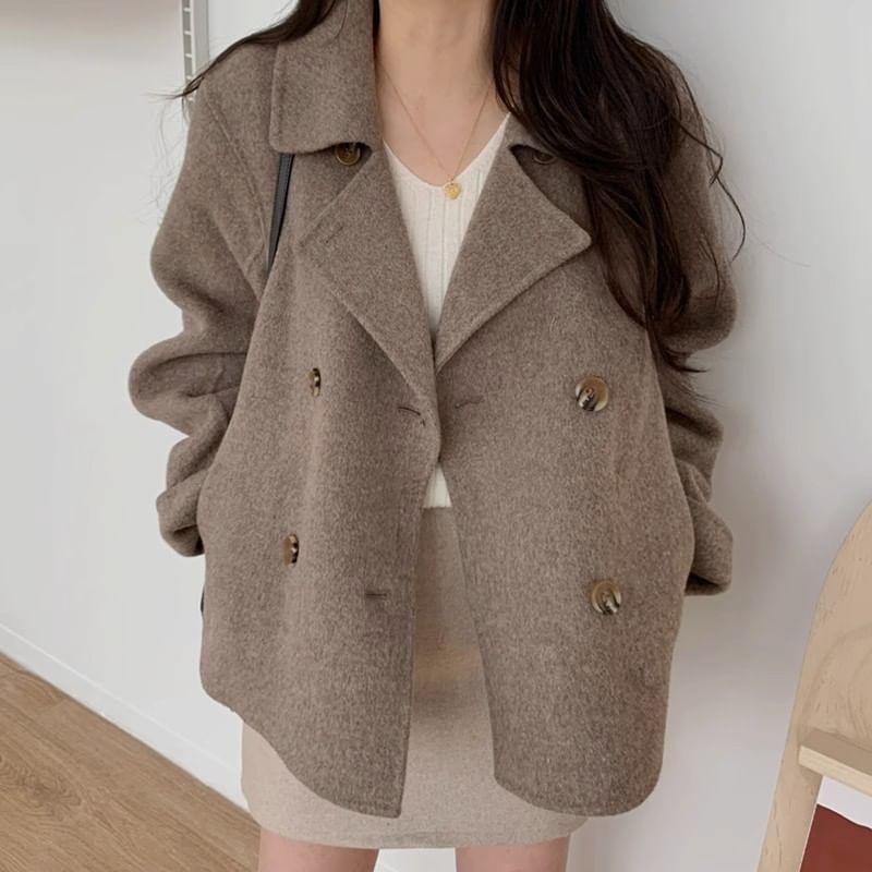 Lapel Collar Double-Breasted Coat Product Image