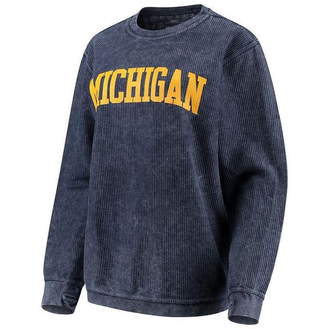 Womens Pressbox Michigan Wolverines Comfy Cord Vintage Wash Basic Arch Pullover Sweatshirt Blue Product Image