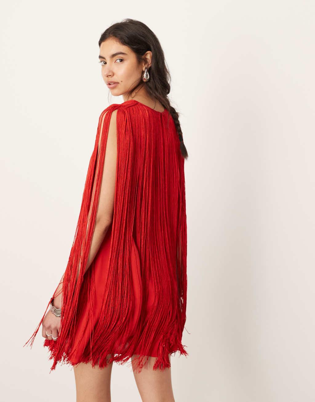 ASOS EDITION ultimate fringe trapeze mini dress in red Product Image