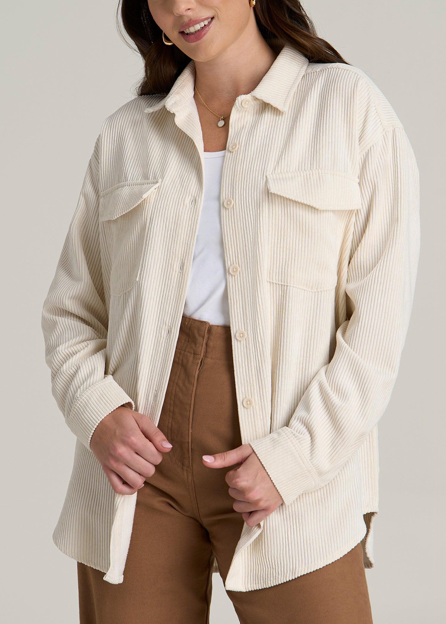 Corduroy Button Shirt for Tall Women in White Alyssum Product Image