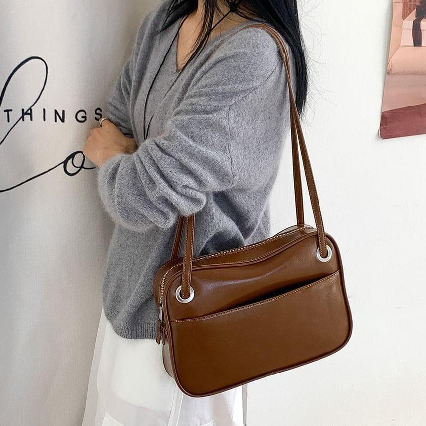 Plain Faux Leather Tote Bag Product Image