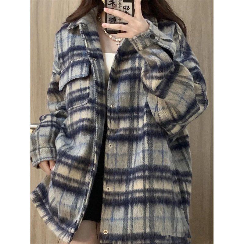 Collar Plaid Button Shacket Product Image