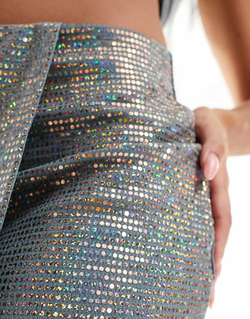 Only wrap mini skirt in silver sequin  Product Image