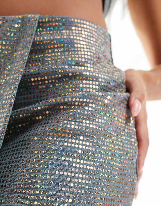 Only wrap mini skirt in silver sequin  Product Image