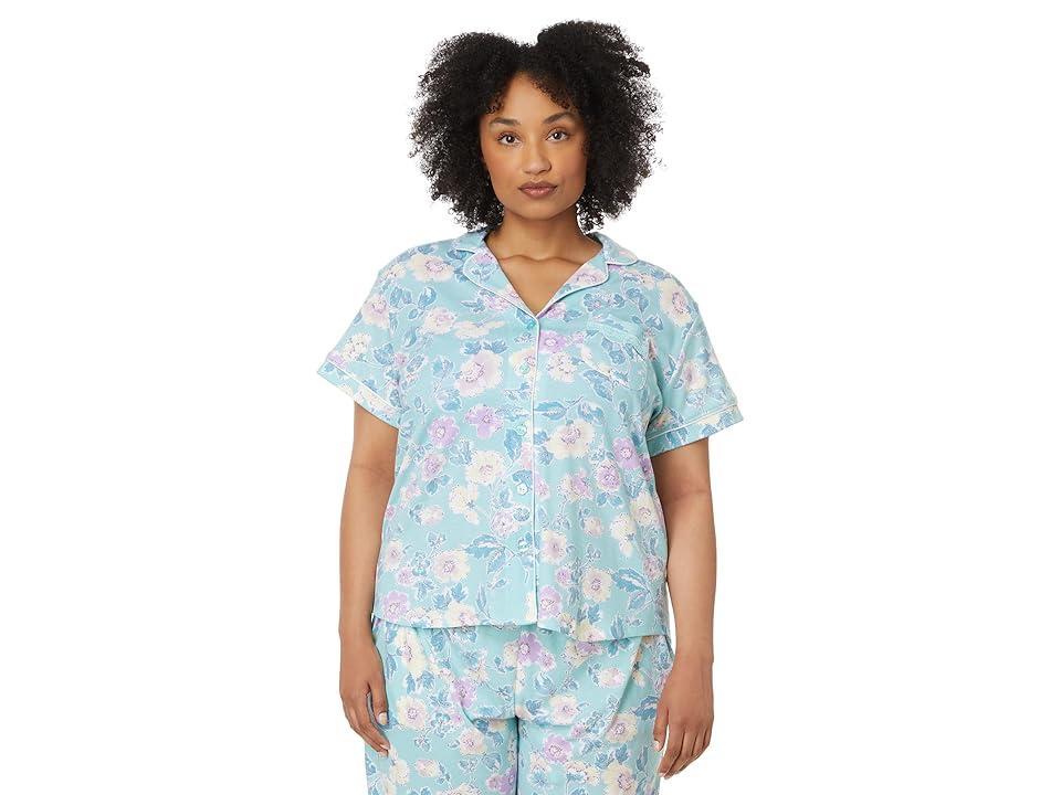 Karen Neuburger Plus Short Sleeve Girlfriend Capri PJ Set with Lace Detail (Siesta Floral) Women's Pajama Sets Product Image