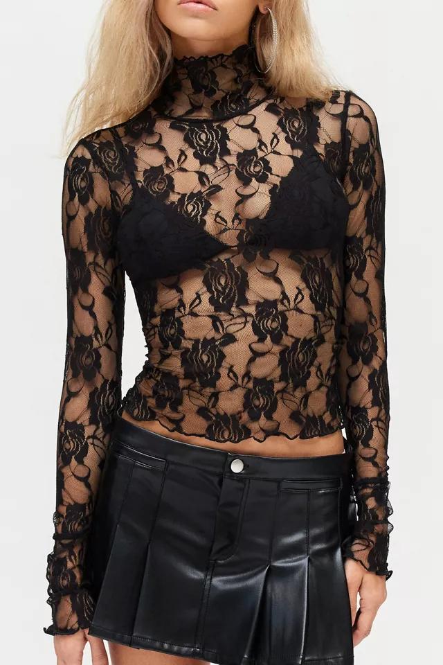 Out From Under Clarise Sheer Rose Floral Lace Turtleneck Top Product Image