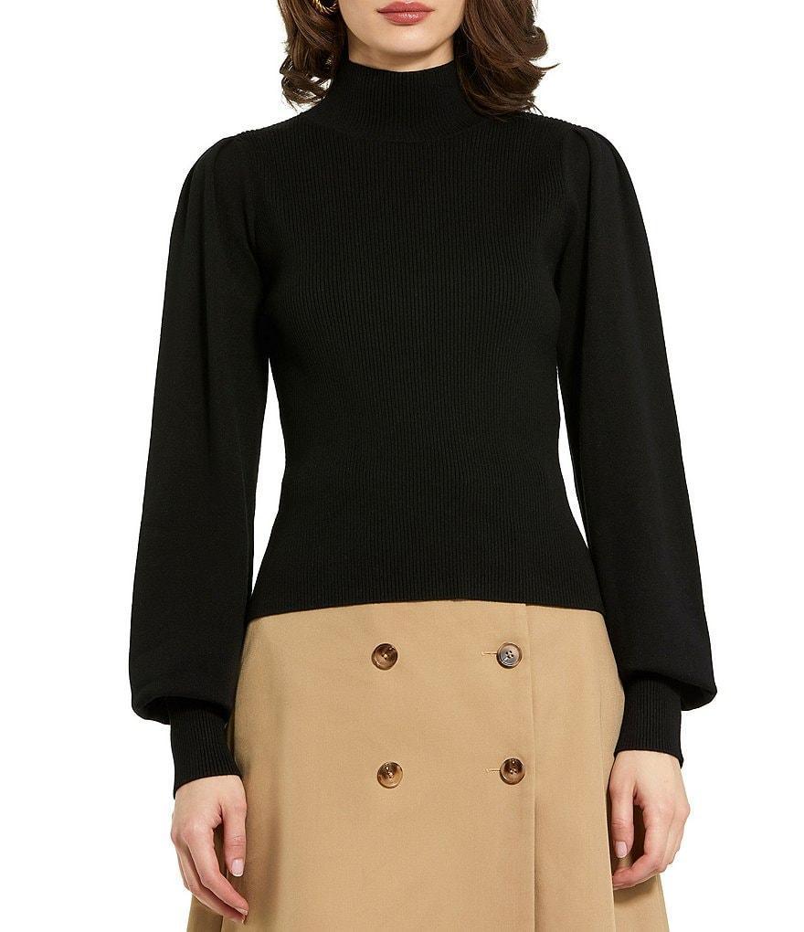 Mac Duggal Ribbed Knit Turtleneck Balloon Sleeve Sweater Product Image