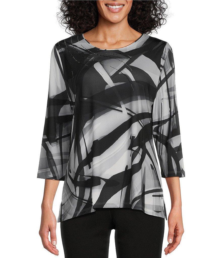 Allison Daley Embellished Abstract Marble 3/4 Sleeve Crew Neck Knit Top product image