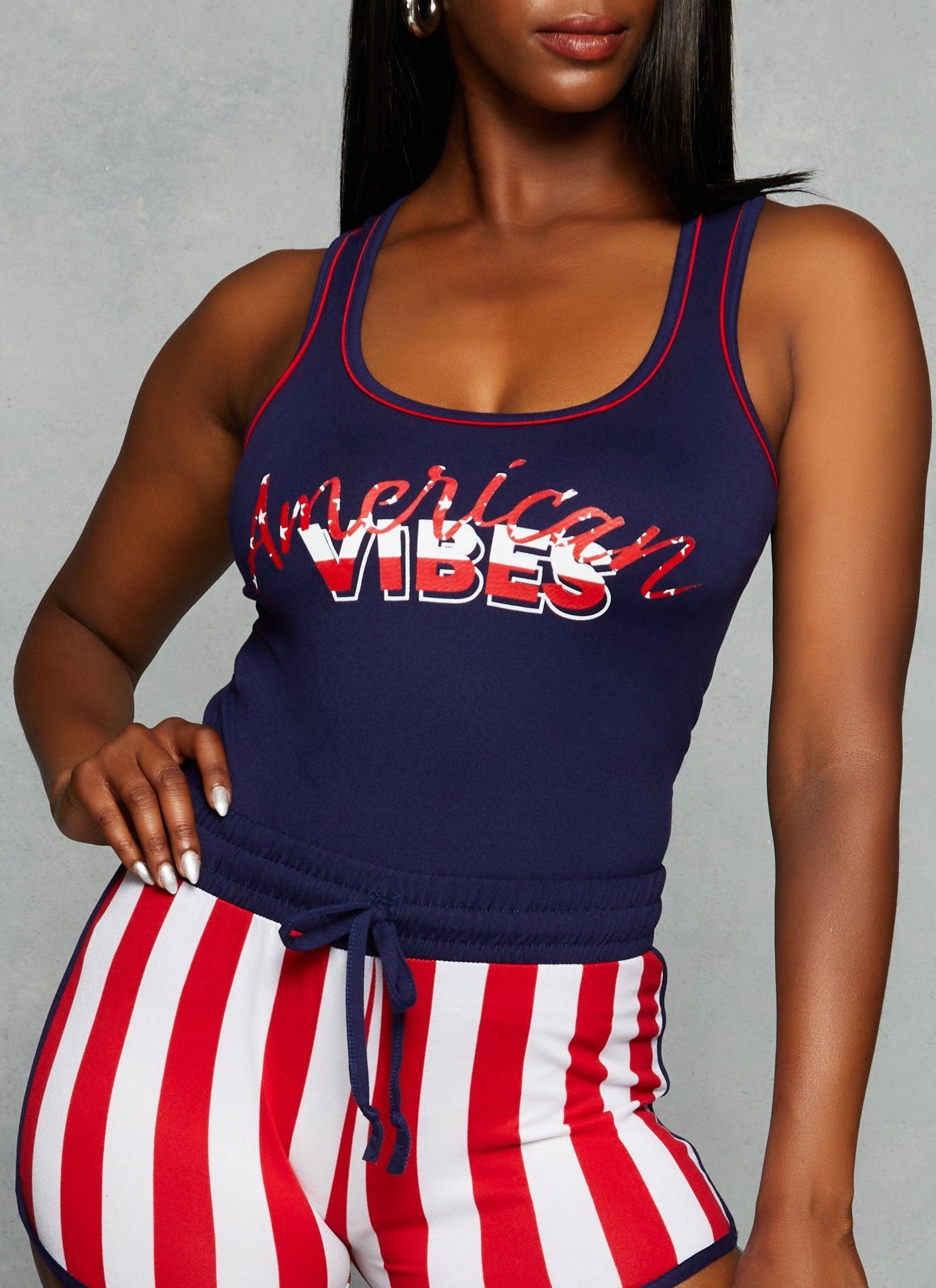 Womens American Vibes Contrast Trim Tank Top Product Image