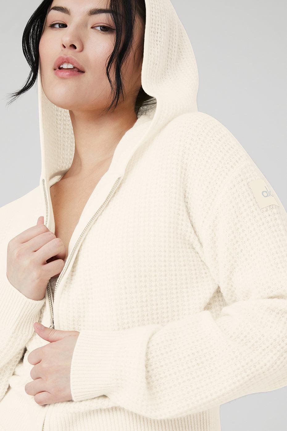 Alo Yoga | Cashmere Plush Waffle Full Zip Hoodie White Product Image