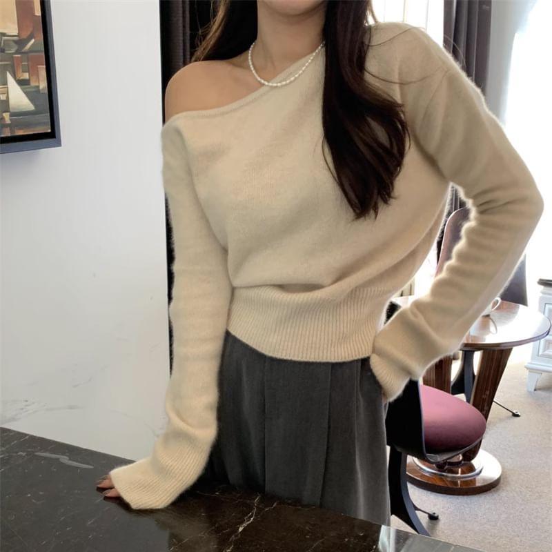 One-Shoulder Plain Sweater Product Image