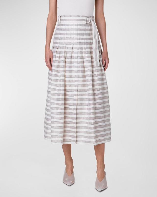 Linen Blend Kodak Striped Midi Skirt with Belt Product Image