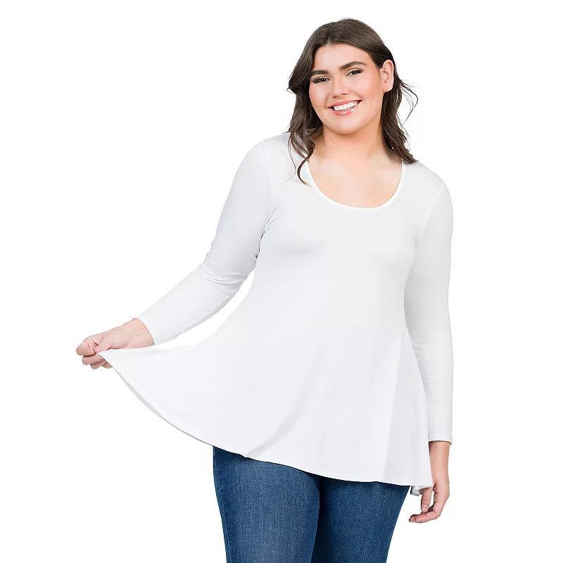 Plus Size 24Seven Comfort Apparel Poised Long Sleeve Swing Tunic Top, Womens Purple Product Image