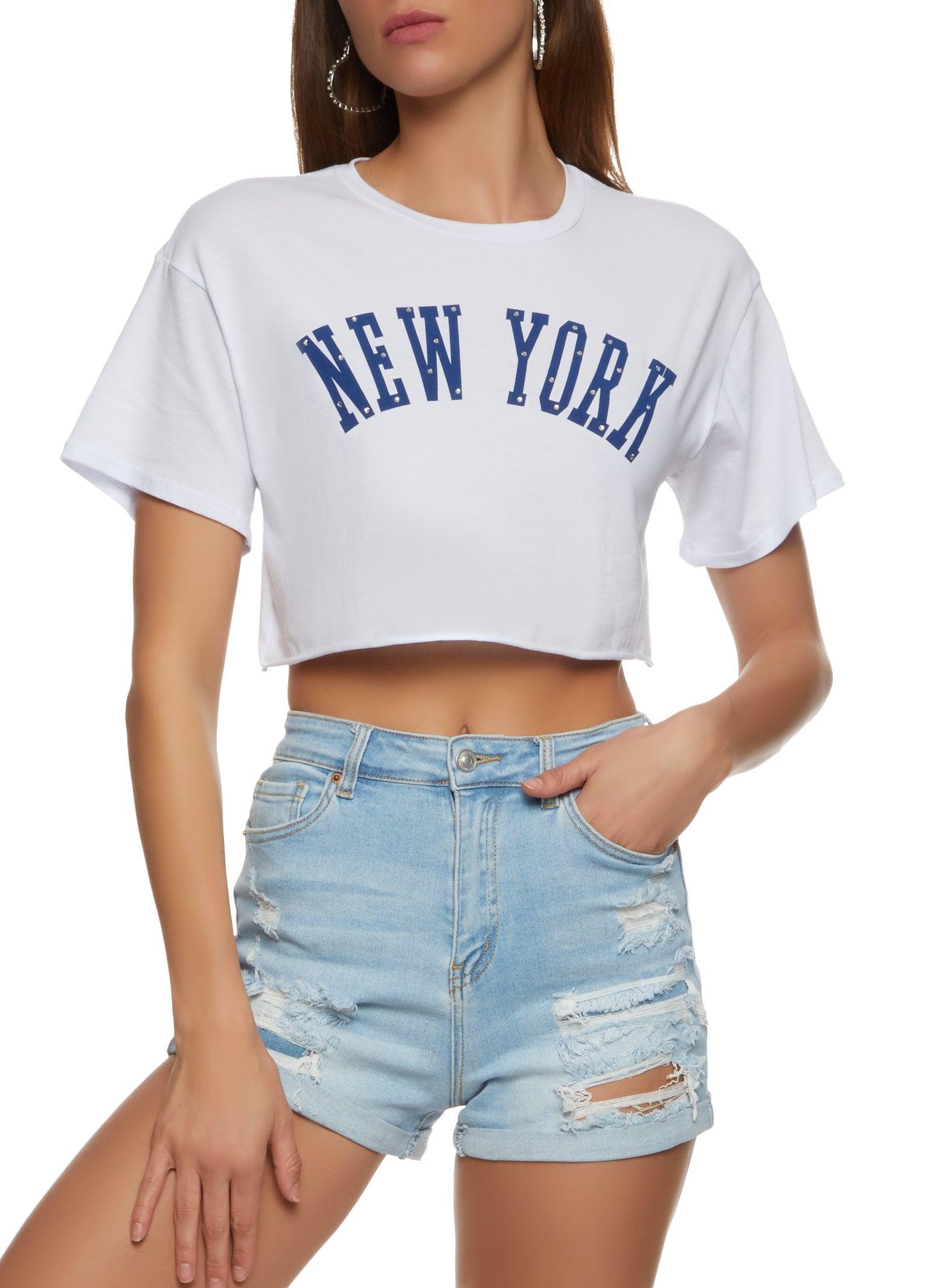 Womens New York Rhinestone Crop Top product image