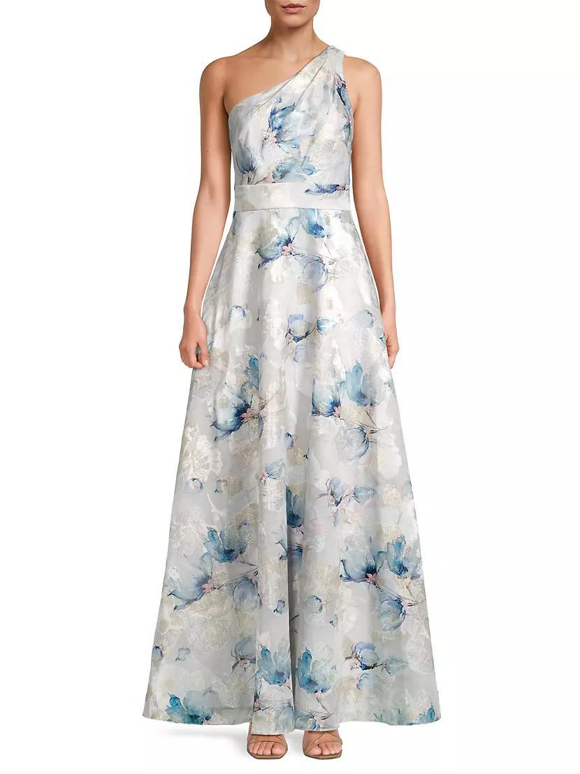 Floral Jacquard One-Shoulder Gown Product Image