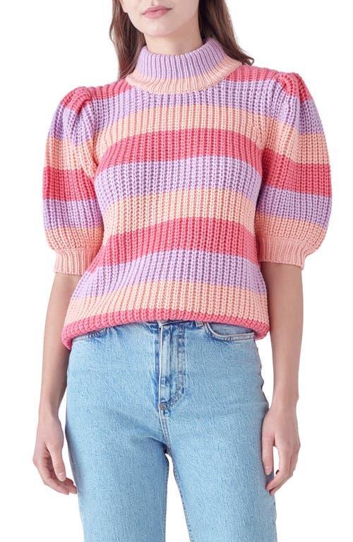 English Factory Stripe Puff Shoulder Mock Neck Sweater Product Image