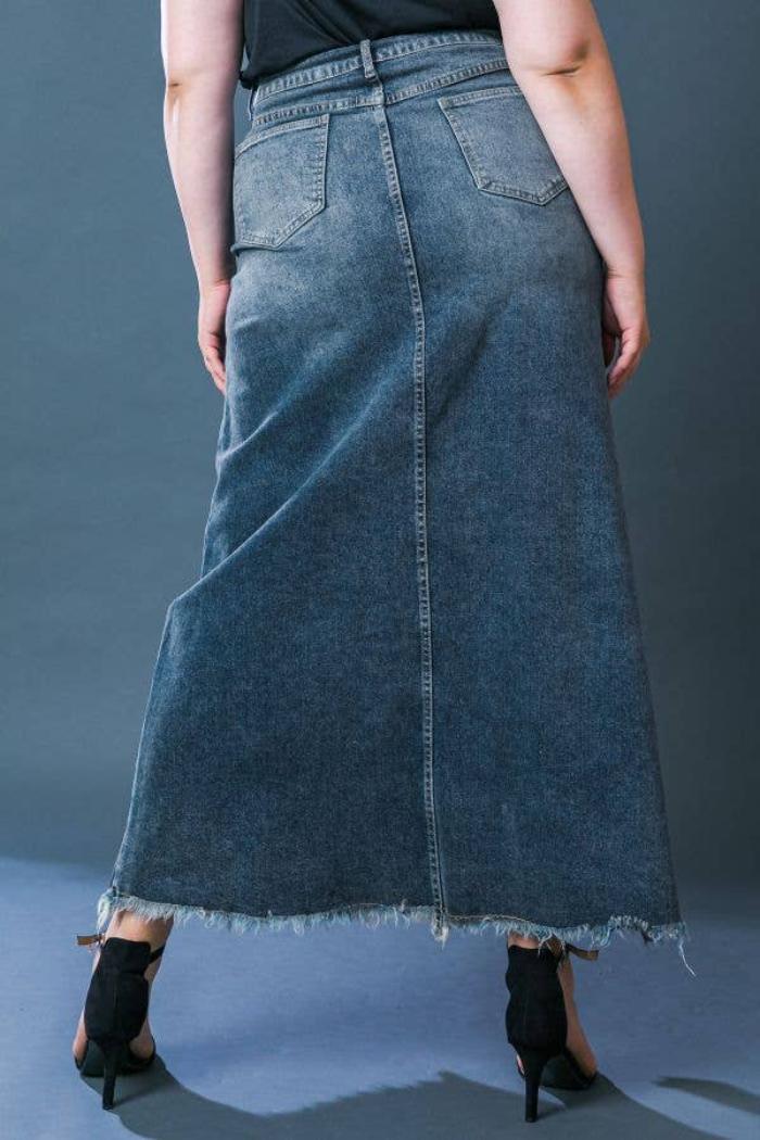 Plus Size Fray Denim Skirt Product Image