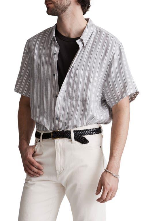 Madewell Perfect Stripe Linen Short Sleeve Button-Up Shirt Product Image