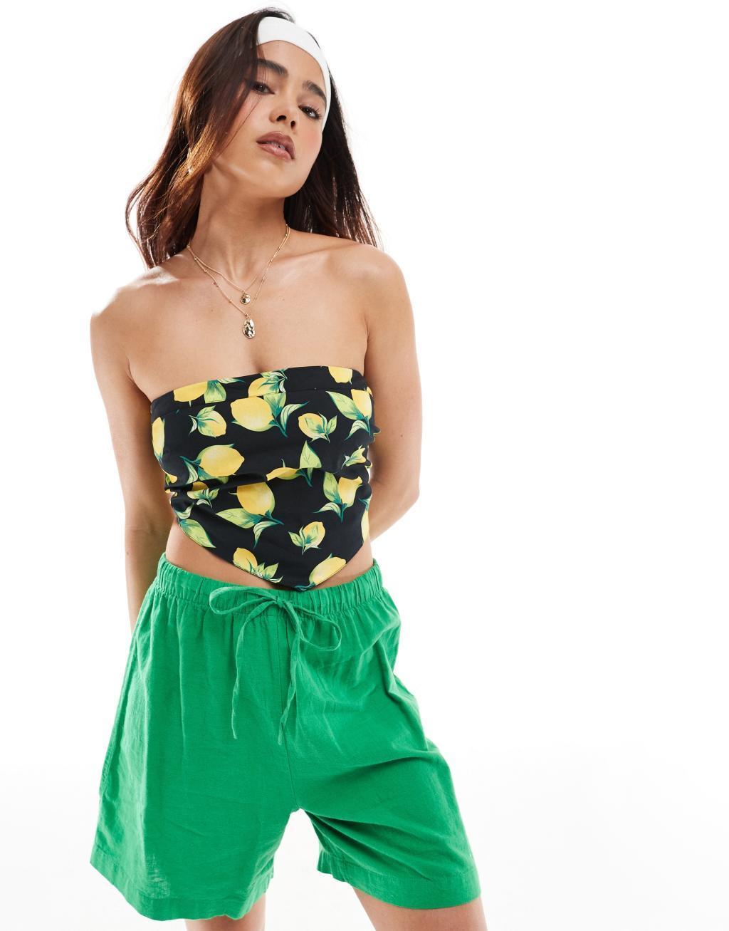 ASOS DESIGN v detail bandeau top in fruit print Product Image