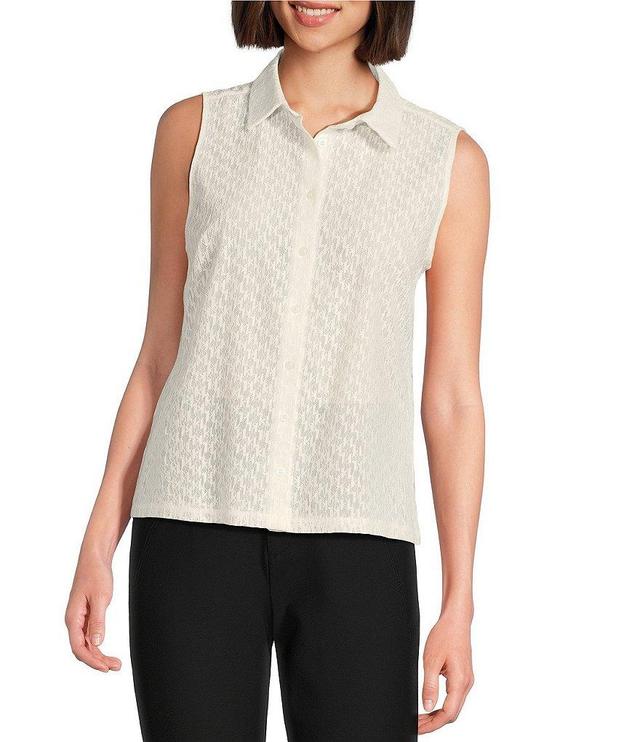 KARL LAGERFELD PARIS Lace Point Collar Sleeveless Button Front Blouse Product Image