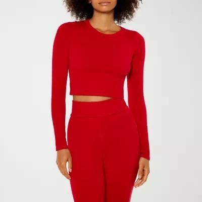 Forever 21 Seamless Womens Crew Neck Long Sleeve Crop Top Juniors Product Image