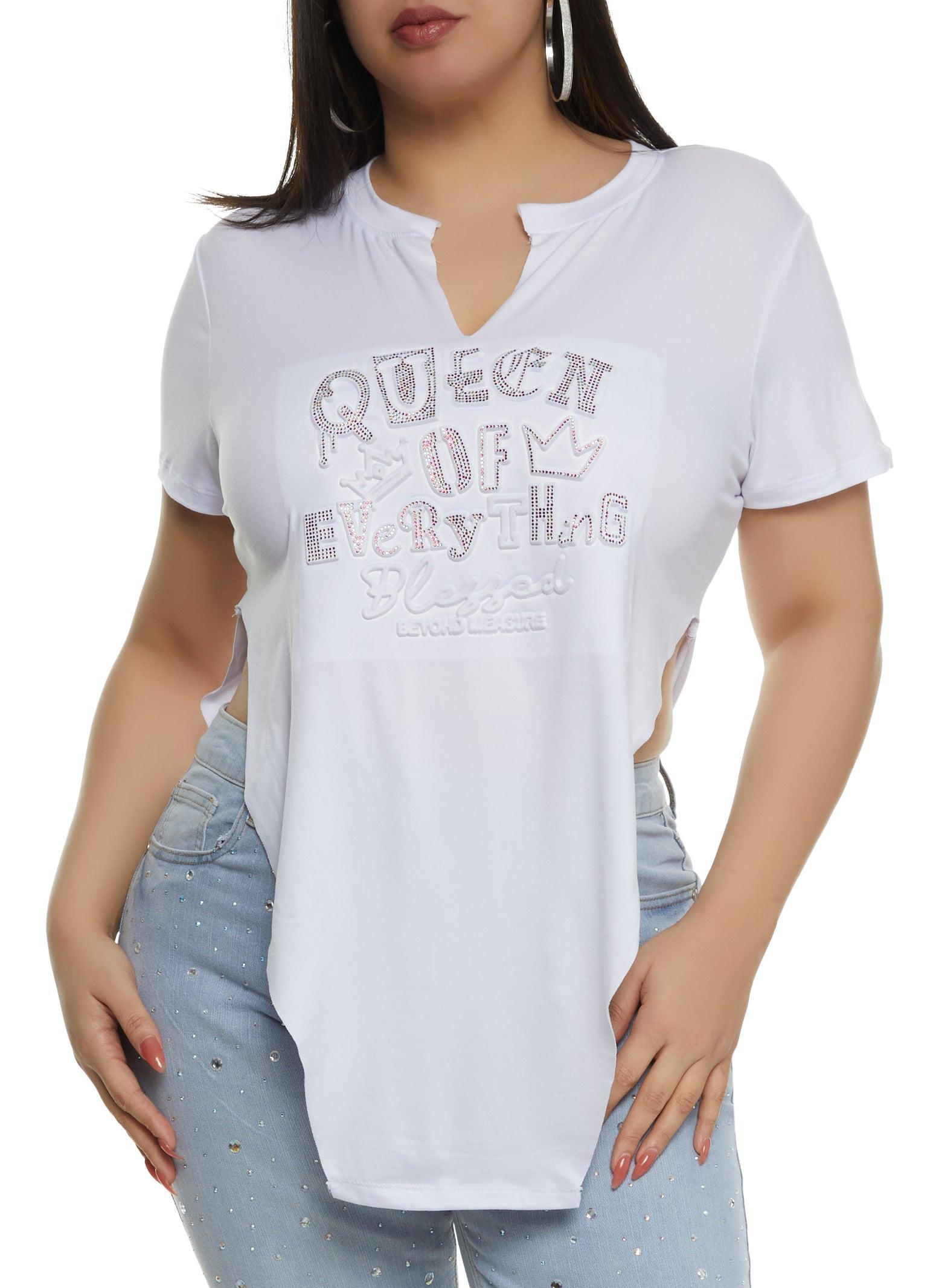 Womens Plus Size Queen of Everything Embossed Rhinestone Graphic Tee Product Image