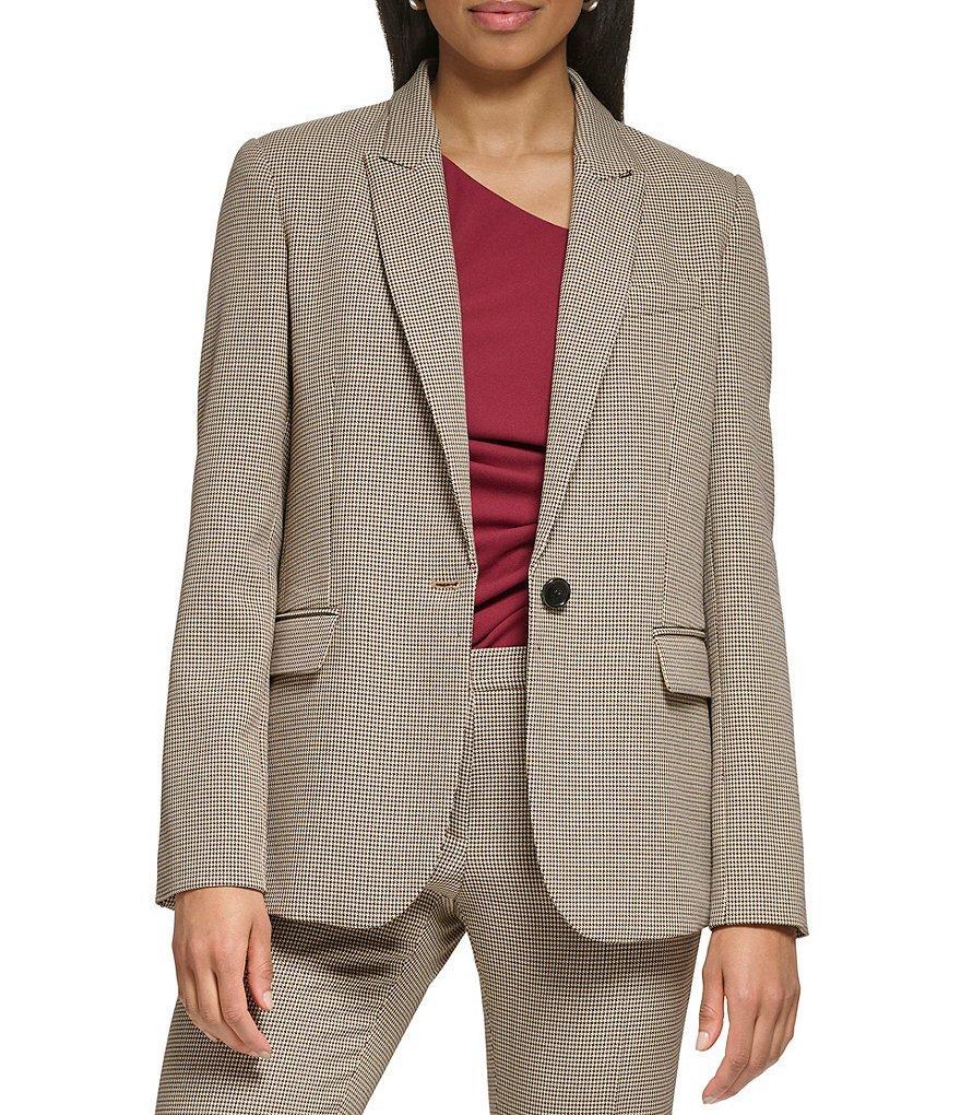 DKNY Mini Check Peak Lapel Long Sleeve Printed Jacket Product Image