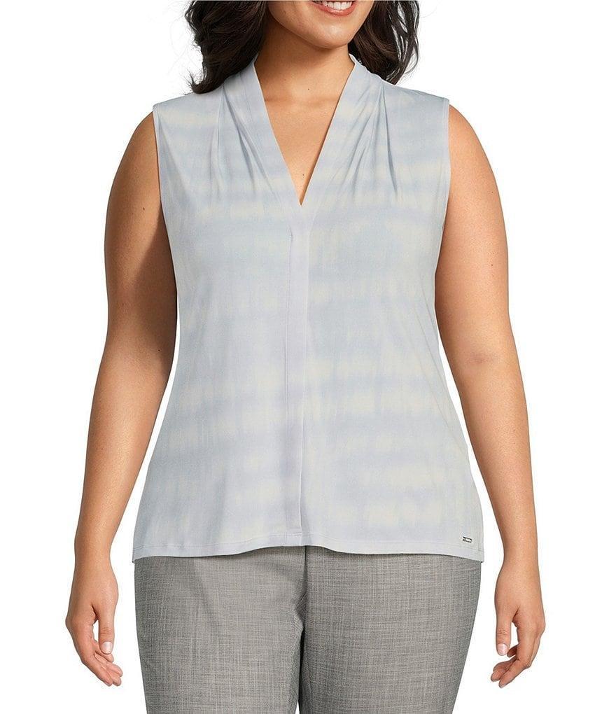 Calvin Klein Plus Size Stretch Knit Tie-Dye Print V-Neck Sleeveless Cami Top Product Image