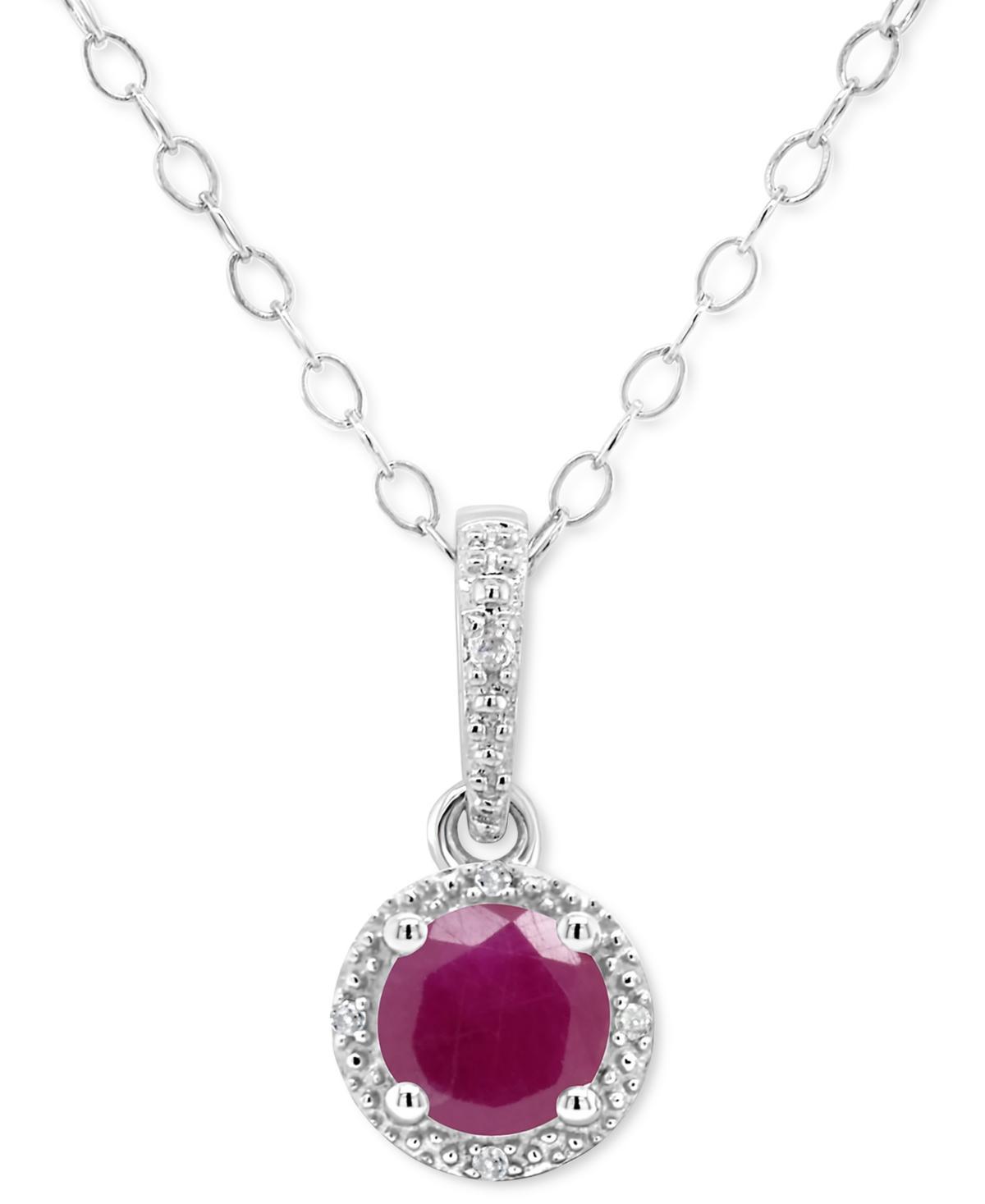 Belk & Co Sterling Silver 5Mm Round Sapphire Diamond Accent Halo Pendant Necklace Product Image