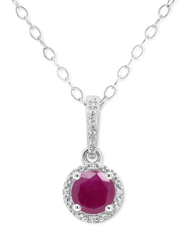 Belk & Co Sterling Silver 5Mm Round Sapphire Diamond Accent Halo Pendant Necklace Product Image