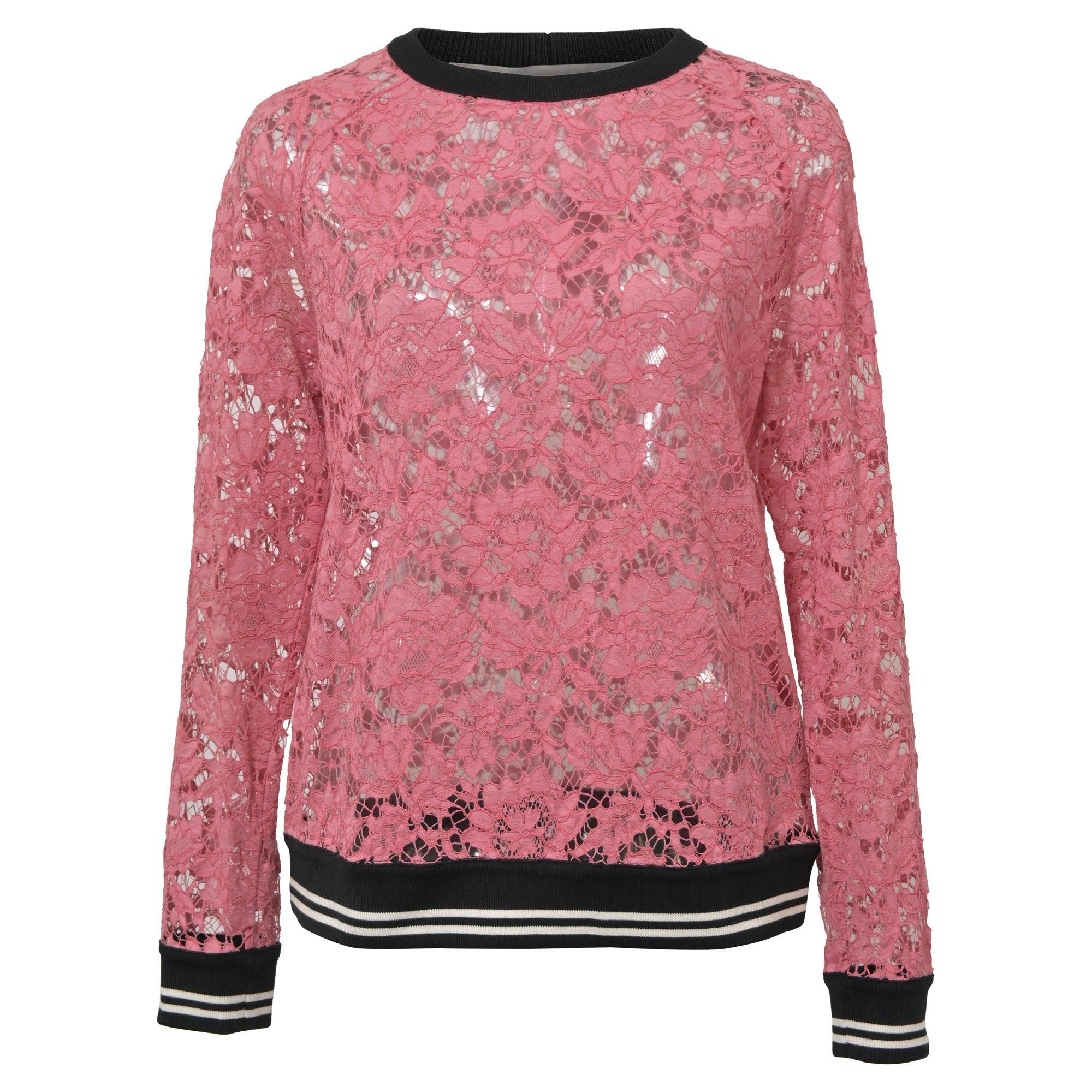 Lace Crew Neck Sweatshirt In Pink Cotton Product Image