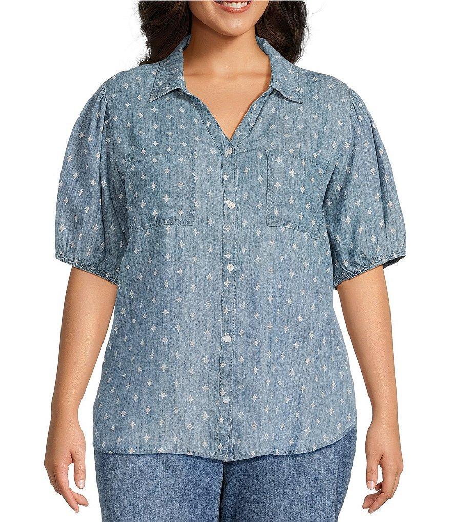 Nurture by Westbound Plus Size Woven Elbow Puff Sleeve Button Front Top Product Image