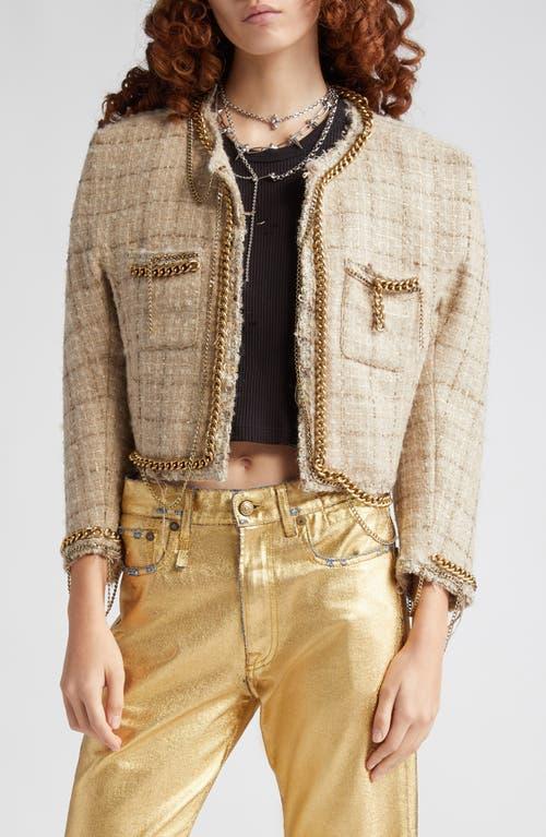 R13 Chain Embellished Crop Wool & Mohair Blend Tweed Jacket Product Image