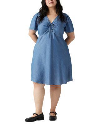 Plus Size Delray V-Neck Short-Sleeve Denim Dress product image