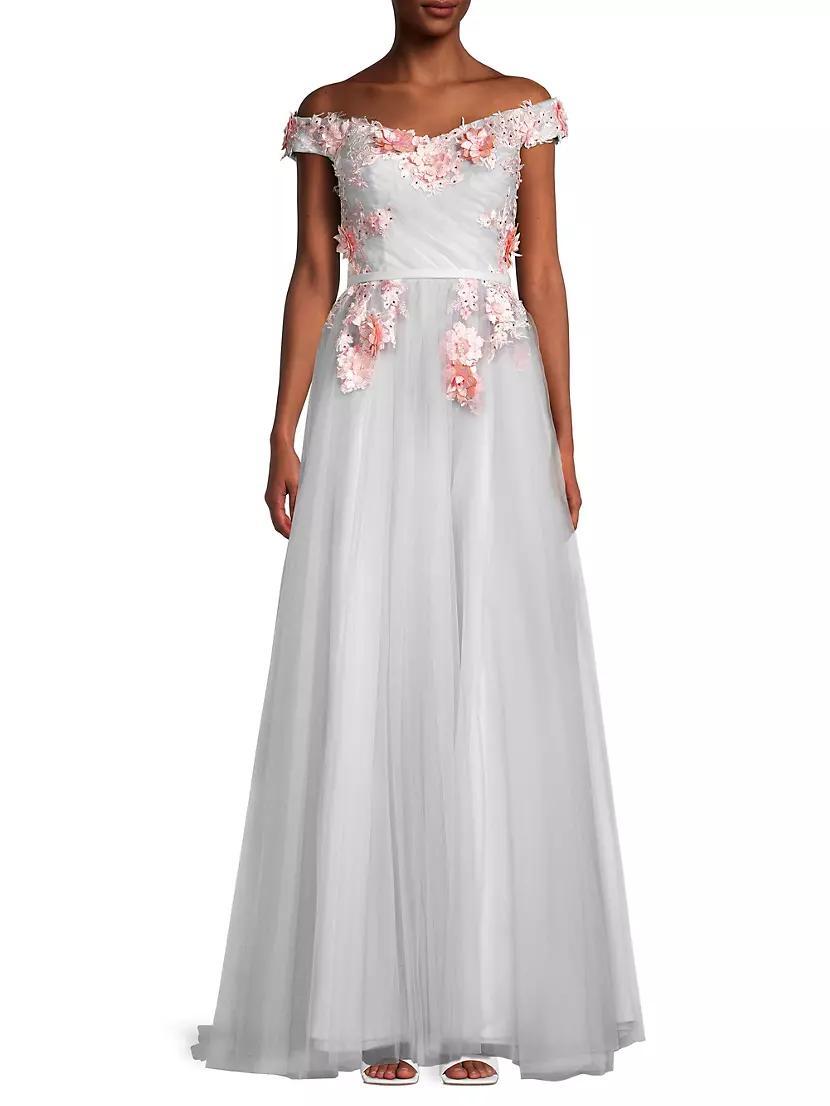 Off-The-Shoulder Floral Embroidered Gown Product Image